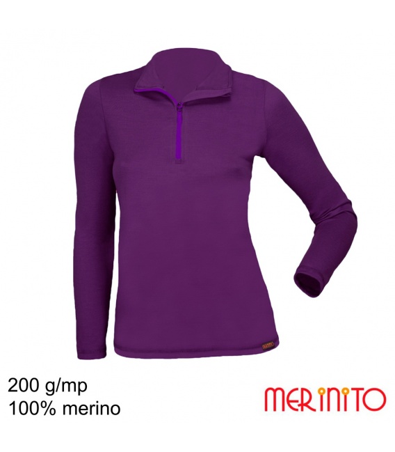 Tricou dama  "Sport Zip" 100% merino 200 g
