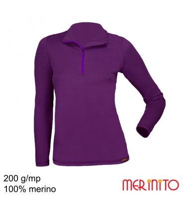 Tricou dama  "Sport Zip" 100% merino 200 g