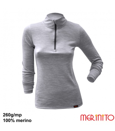 Bluza dama cu fermoar scurt 100% merino 280g